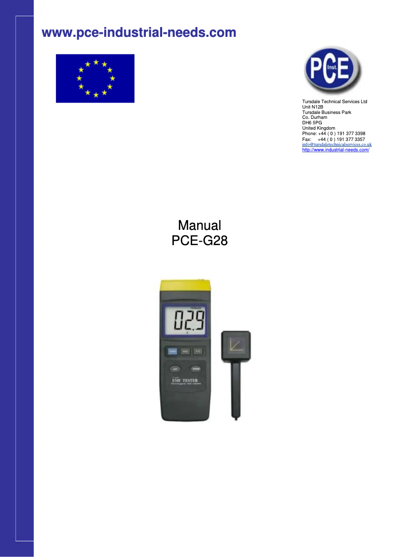 Page 1 de la notice Manuel utilisateur PCE Instruments PCE-G28