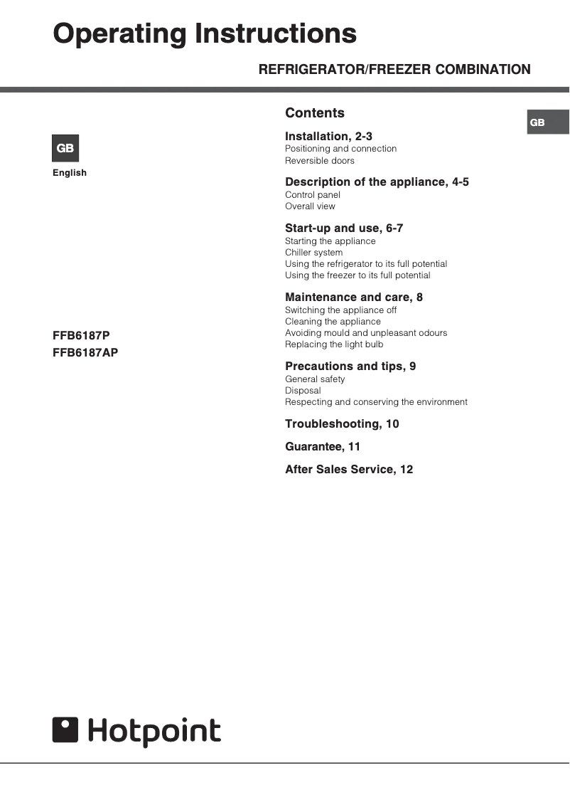 Image de la première page du manuel de l'appareil FFB6187X