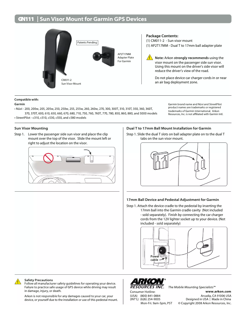 Page 1 de la notice Manuel utilisateur Arkon GN111