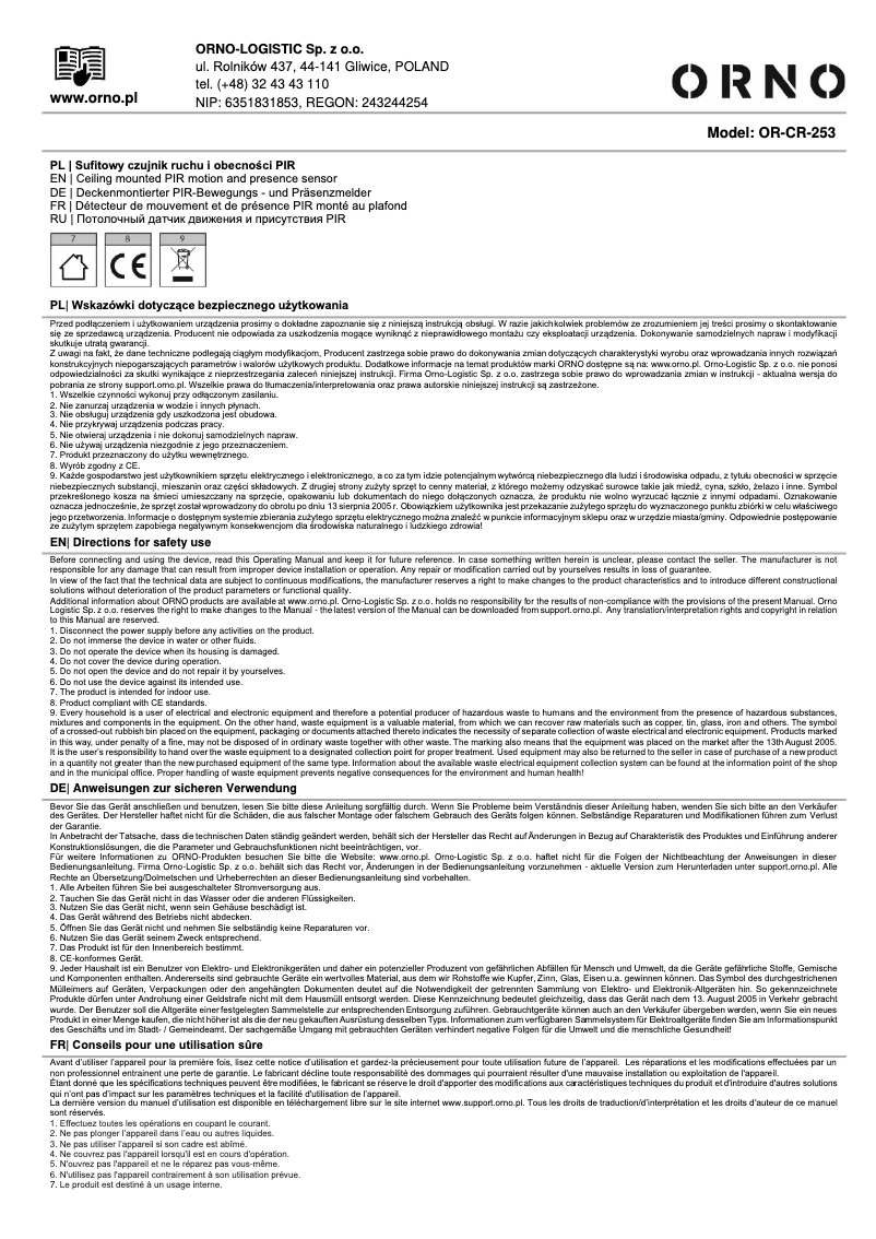 Image de la première page du manuel de l'appareil OR-CR-253