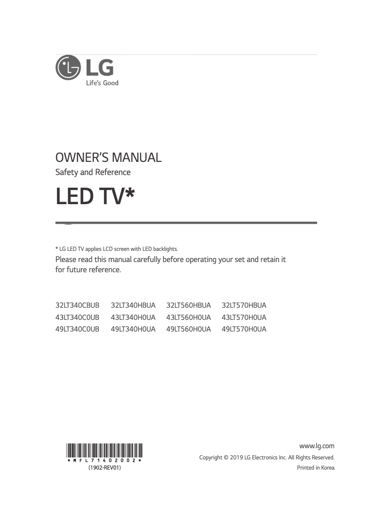 Page 1 de la notice Manuel utilisateur LG 43LT340C0UB