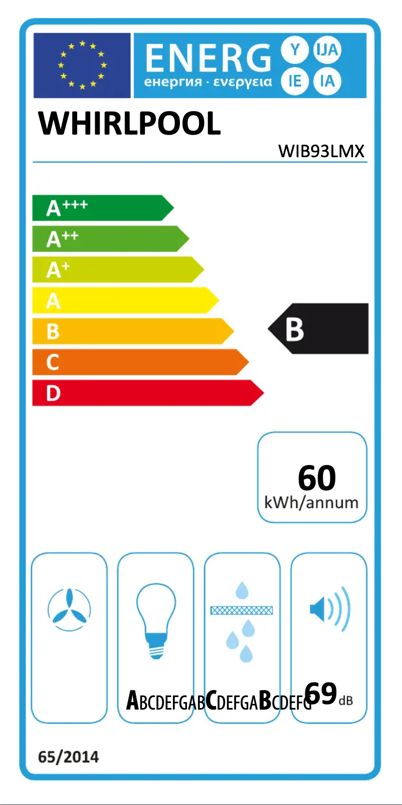 Page 1 de la notice Label énergétique Whirlpool WIB93LMX