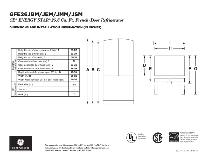 Image de la première page du manuel de l'appareil GFE26JBMTS