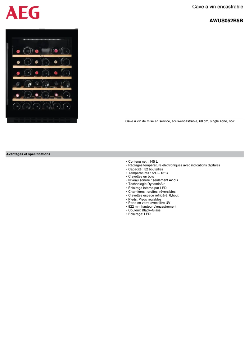 Página 1 del manual Ficha técnica AEG AWUS052B5B
