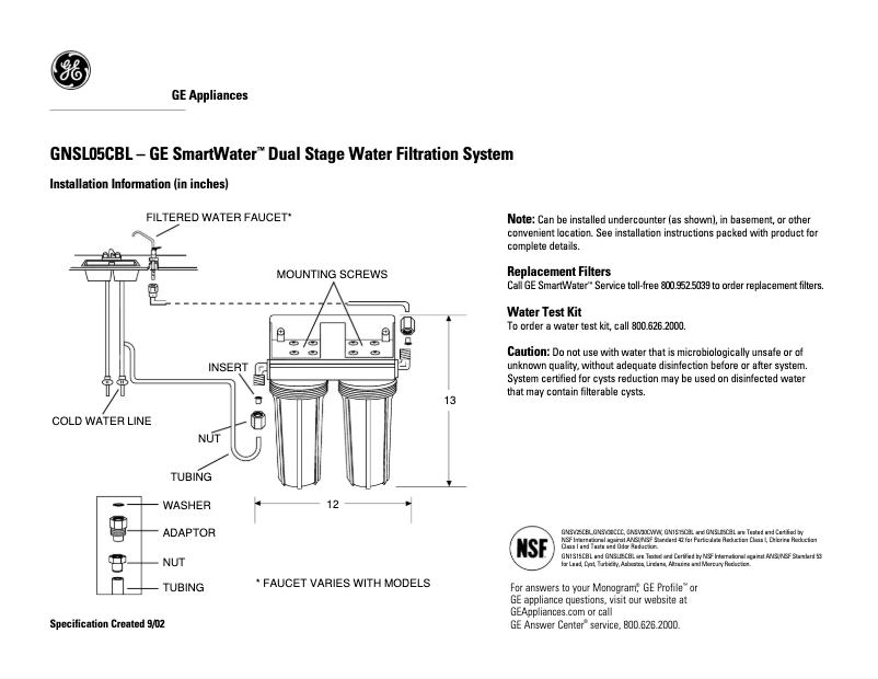 Page 1 de la notice Fiche technique GE GNSL05CBL