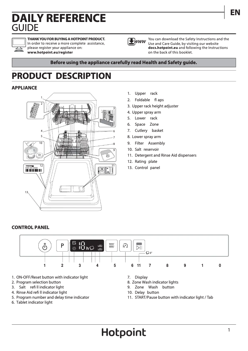 Page 1 de la notice Manuel utilisateur Hotpoint HSIC 3T127 UK