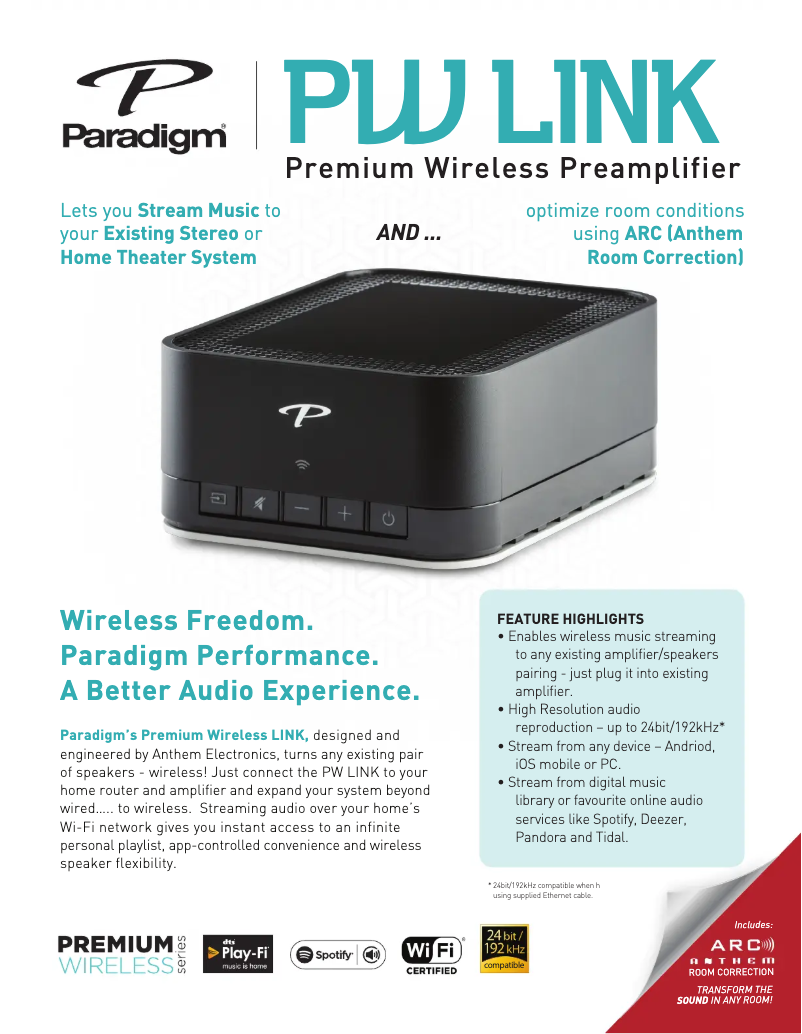 Page 1 de la notice Fiche technique Paradigm PW LINK