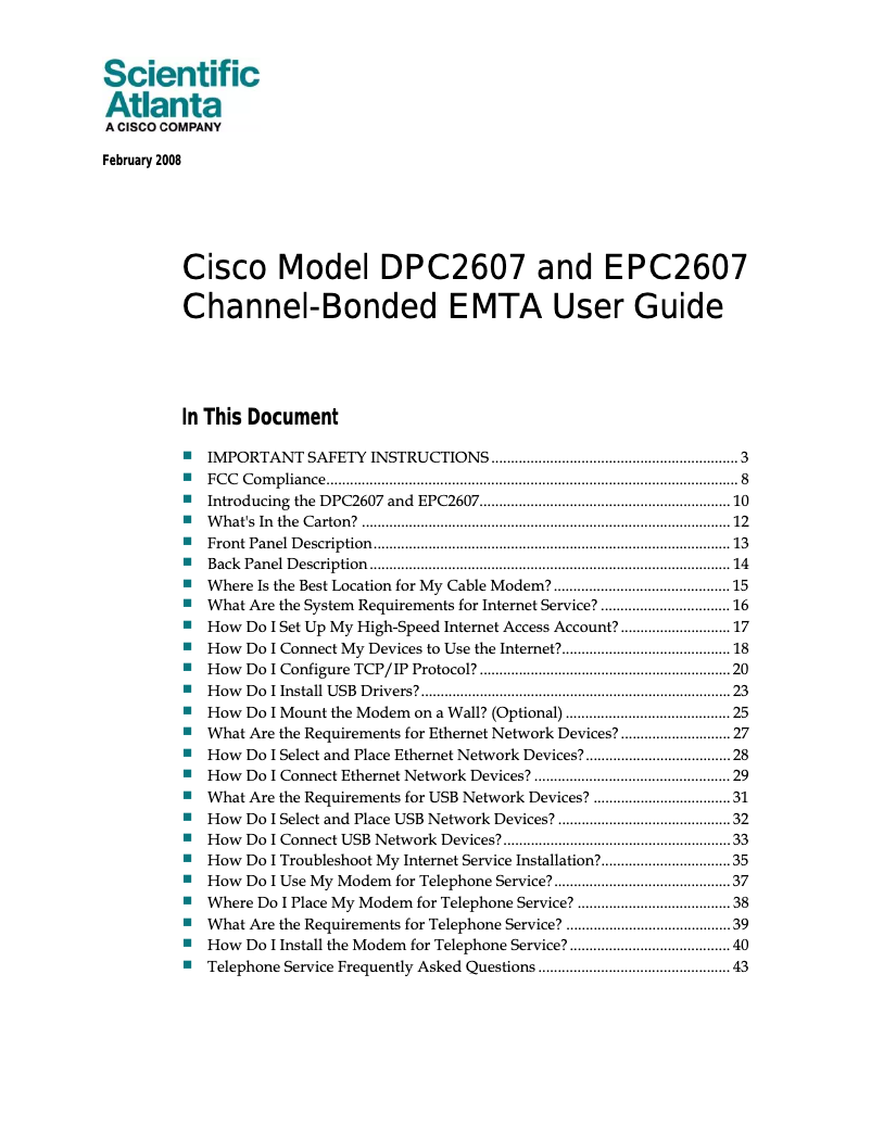 Page 1 de la notice Manuel utilisateur Cisco EPC 2607