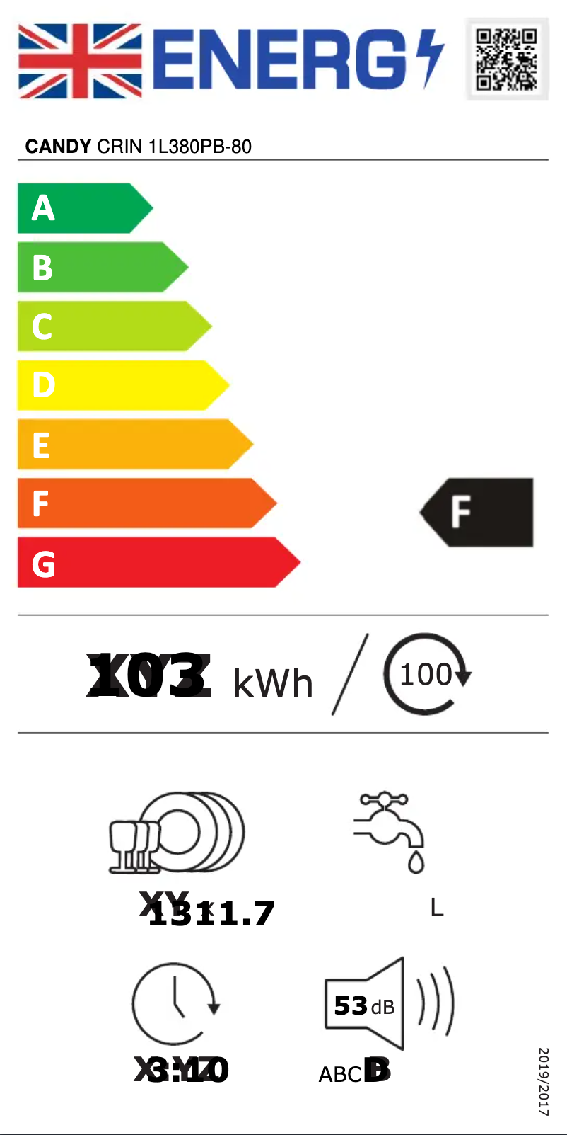 Page n°1 - Label énergétique Candy CRIN 1L380PB-80