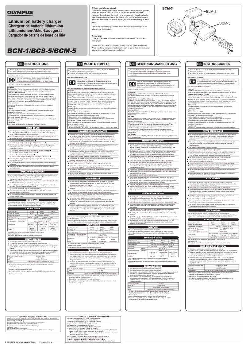 Page 1 de la notice Manuel utilisateur Olympus BCS-5