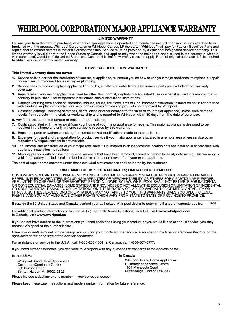 Página 1 del manual Manual de instrucciones Whirlpool WDF550SAF