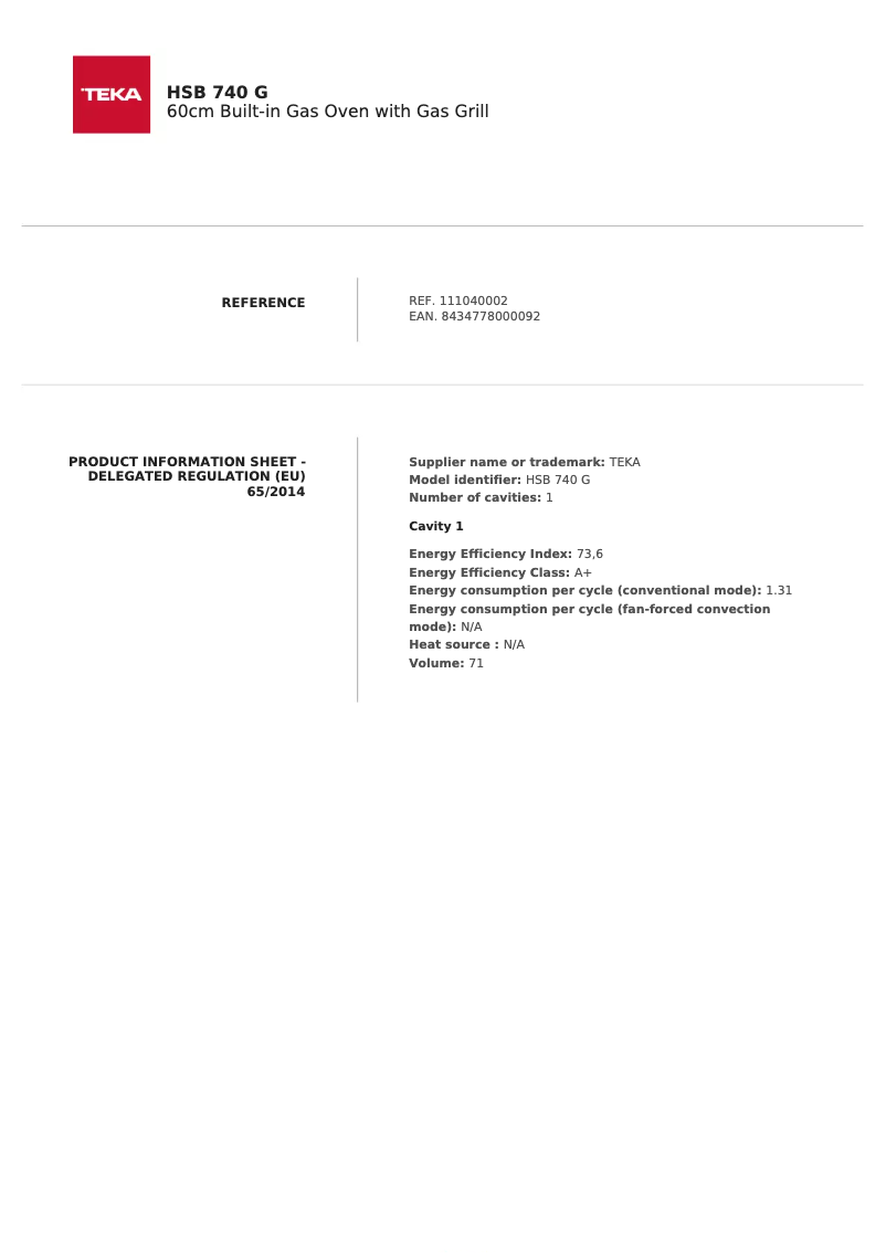 Page n°1 - Fiche technique Teka HSB 740 G