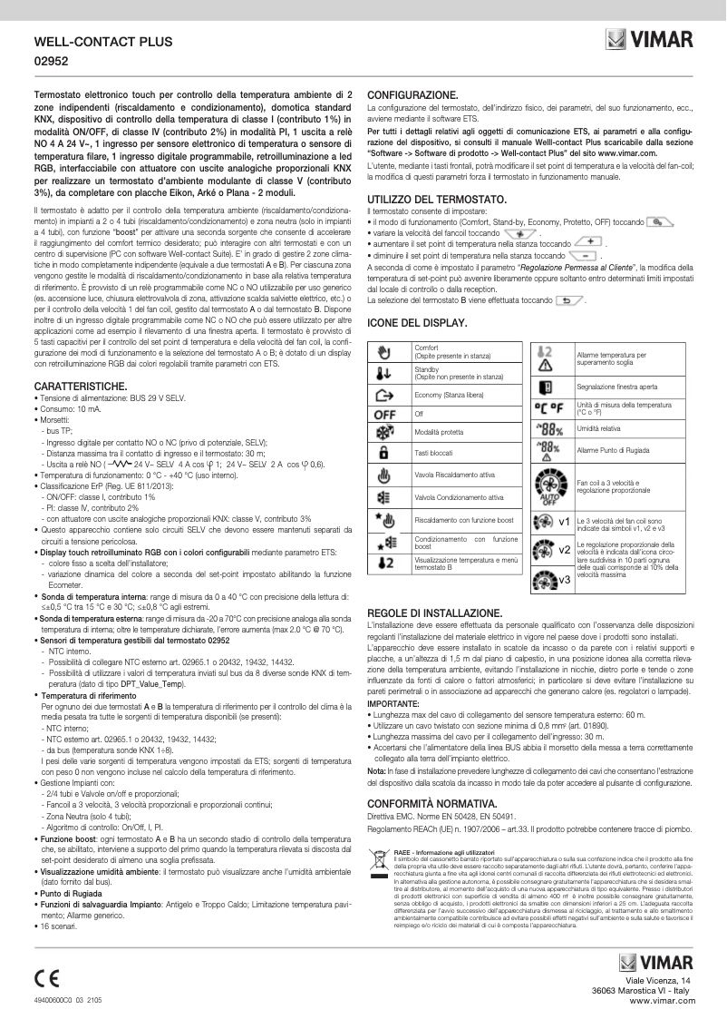 Page 1 de la notice Instructions / montage Vimar 02952.BN