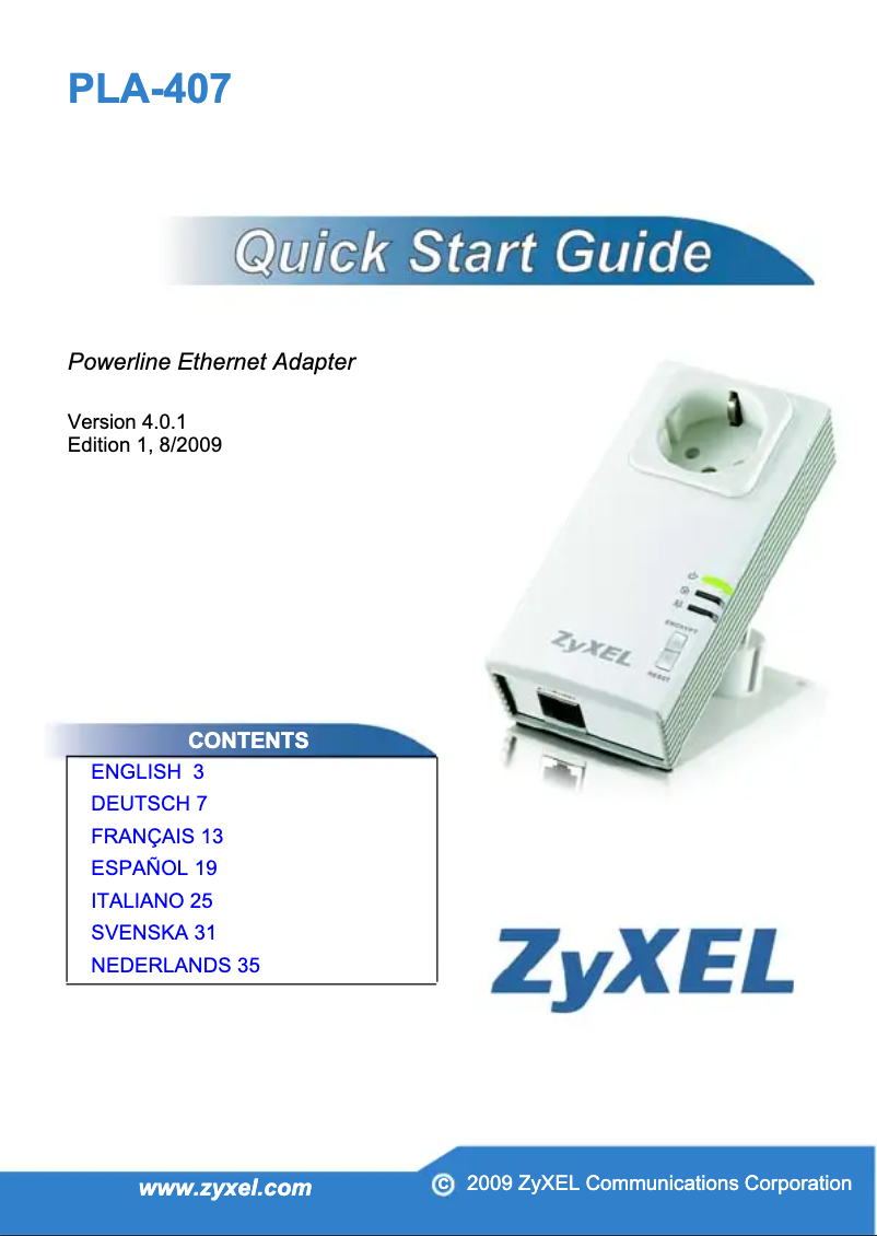 Page 1 de la notice Manuel utilisateur ZyXEL ZY-PLA407