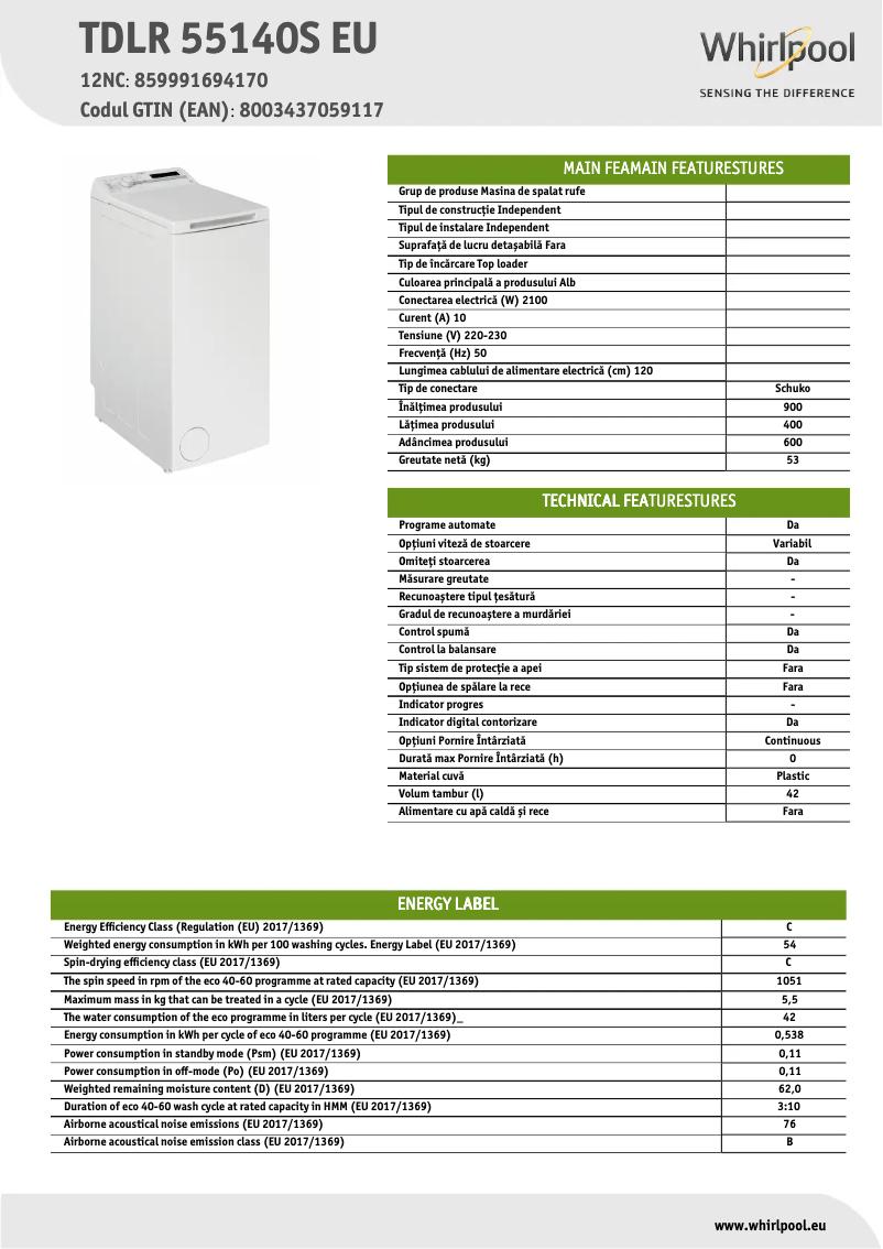 Imagen de la primera página del manual del dispositivo TDLR 55140S EU