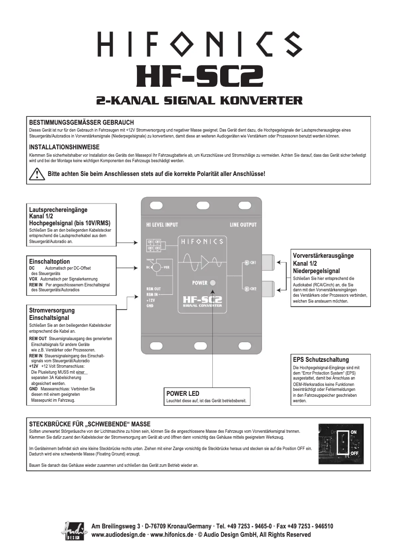 Page 1 de la notice Manuel utilisateur Hifonics HF-SC2