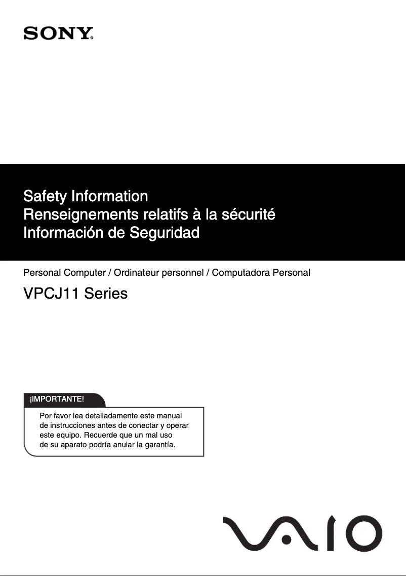Page n°1 - Instructions de sécurité Sony Vaio VPCJ11BFX