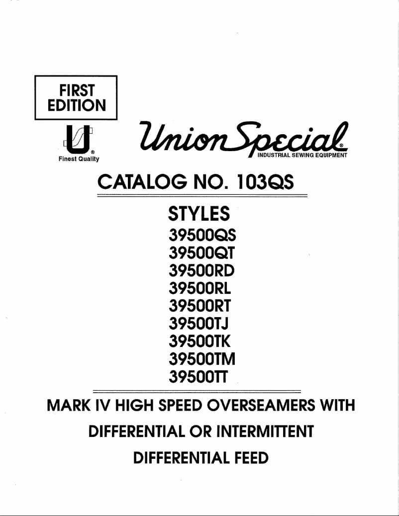Page n°1 - Manuel utilisateur Union Special 39500RT