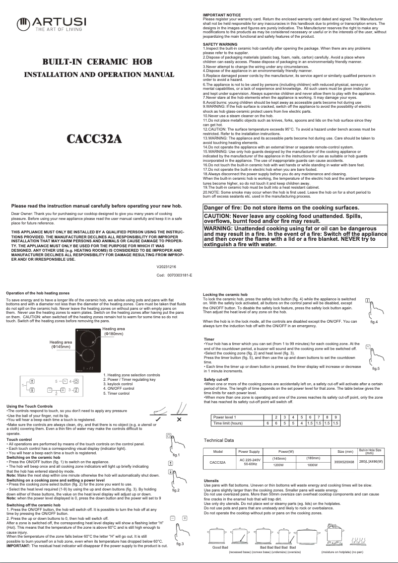 Page n°1 - Manuel utilisateur Artusi CACC32