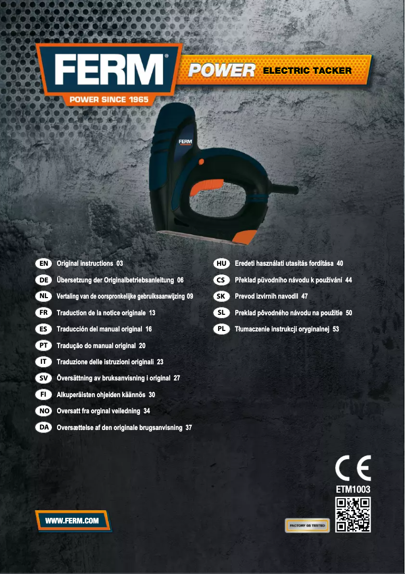 Page 1 de la notice Manuel utilisateur Ferm ETM1003