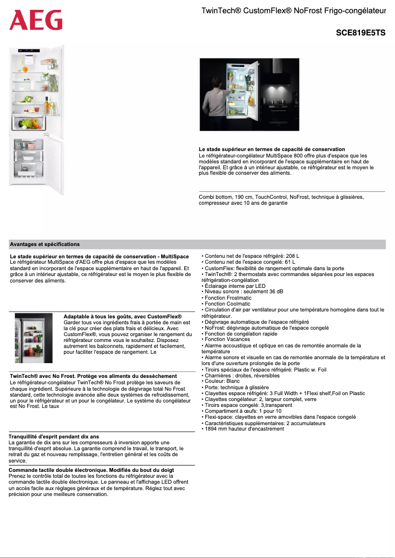 Página 1 del manual Ficha técnica AEG SCE819E5TS