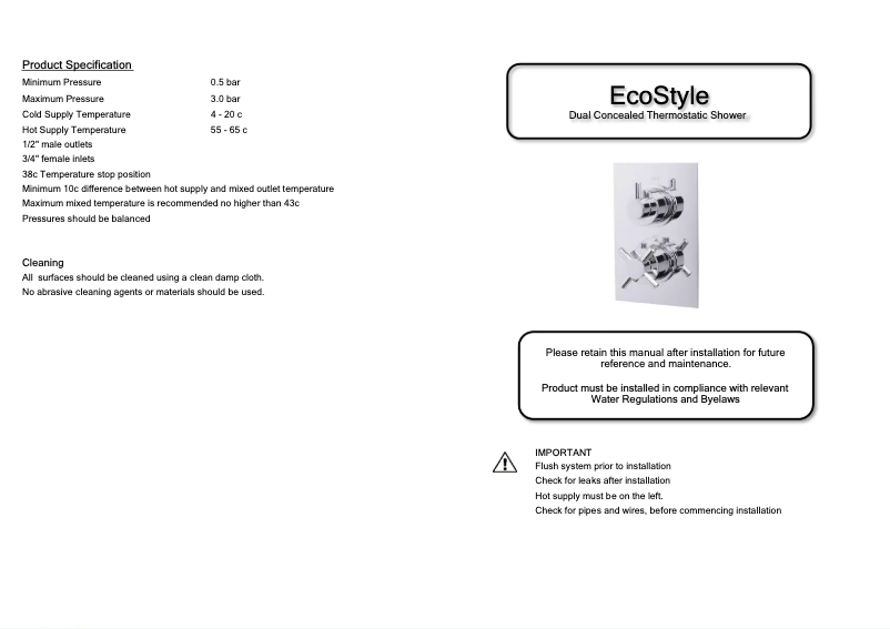 Page n°1 - Manuel utilisateur ECOstyle Dual Concealed Thermostatic Shower