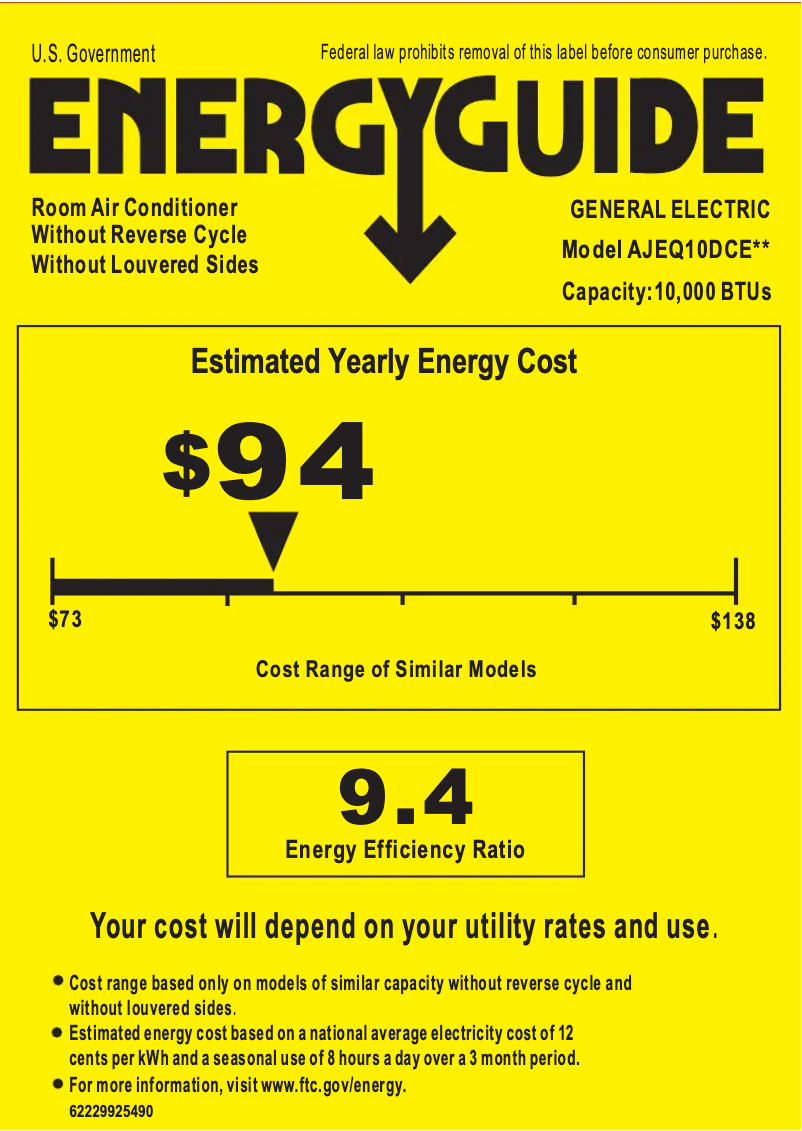 Page 1 de la notice Label énergétique GE AJEQ10DCE