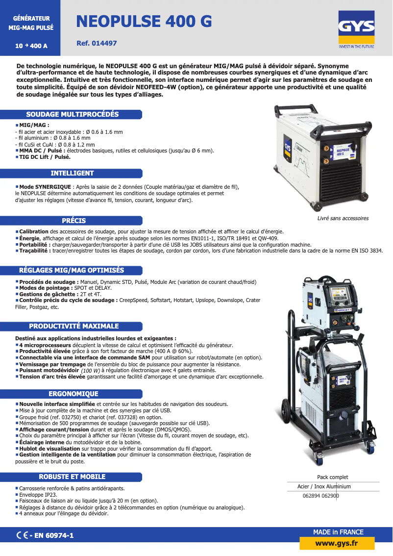 Página 1 del manual Ficha técnica GYS Neopulse 400 G