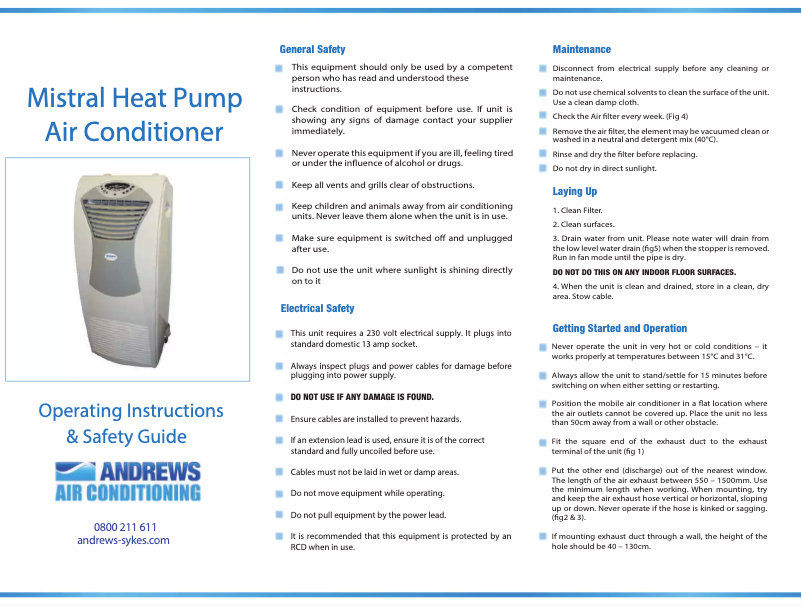 Image de la première page du manuel de l'appareil Mistral Heat Pump