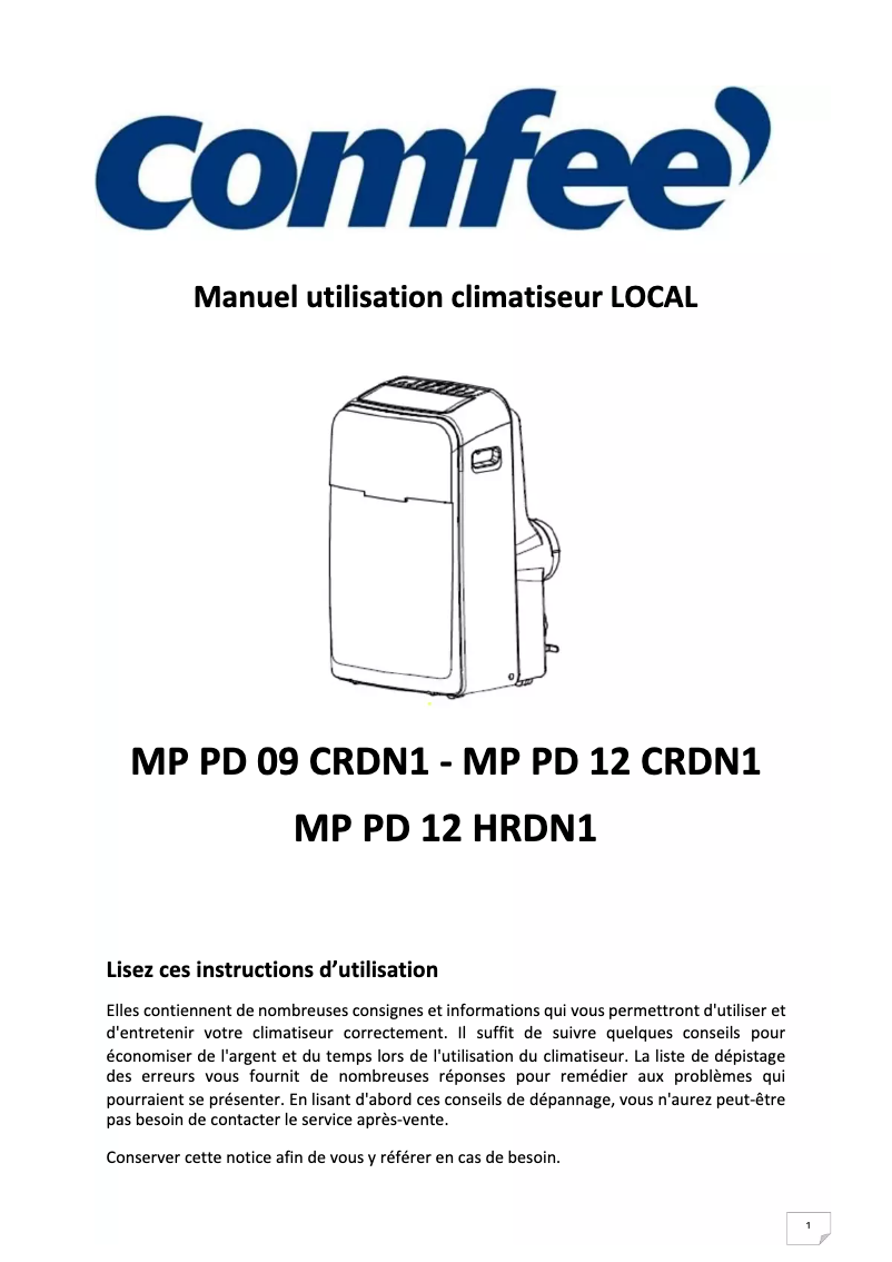 Page n°1 - Manuel utilisateur Comfee MP PD 12 CRDN1
