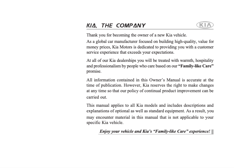 Image de la première page du manuel de l'appareil Carens (2012)