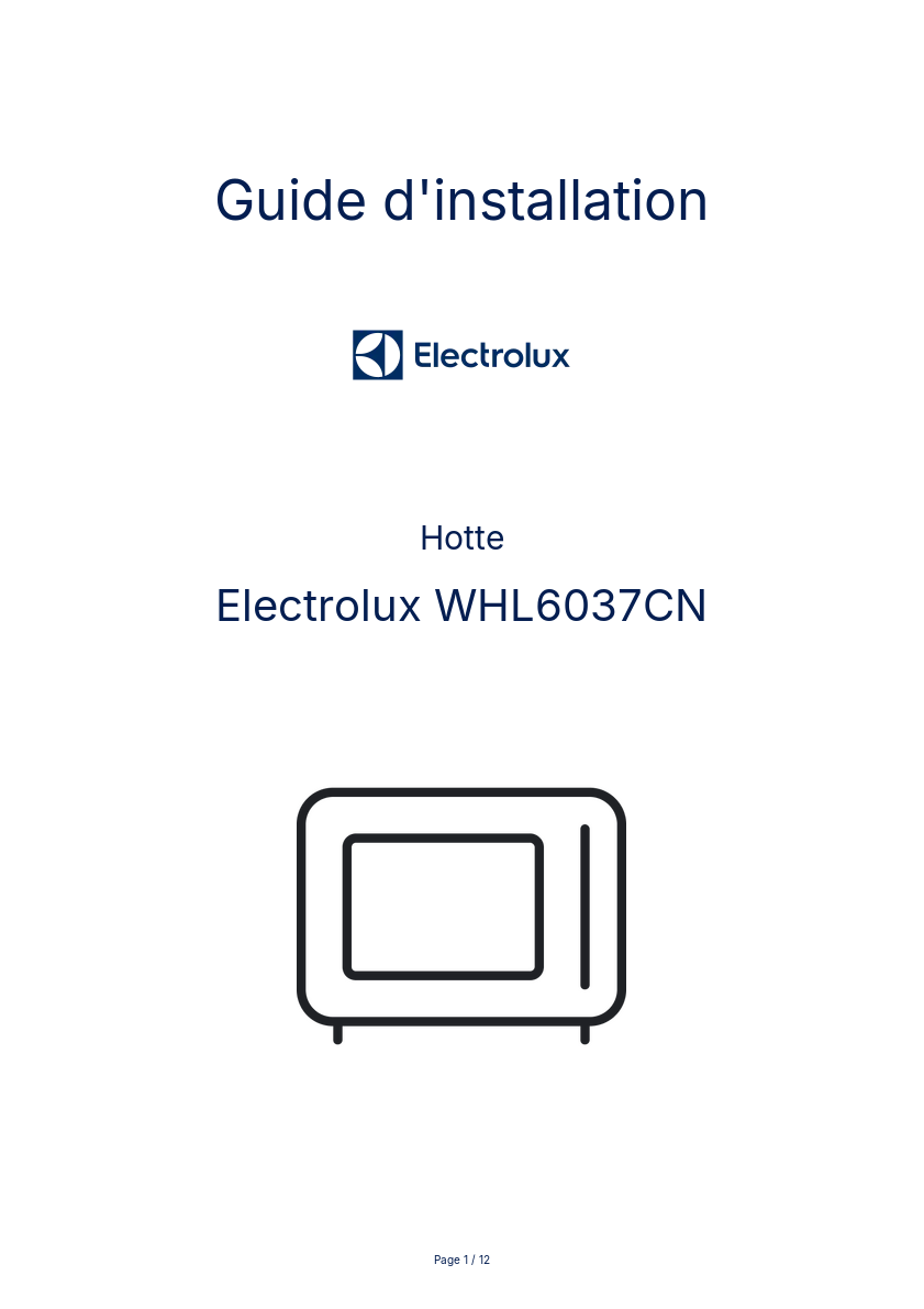 Page n°1 - Guide d'installation Electrolux WHL6037CN