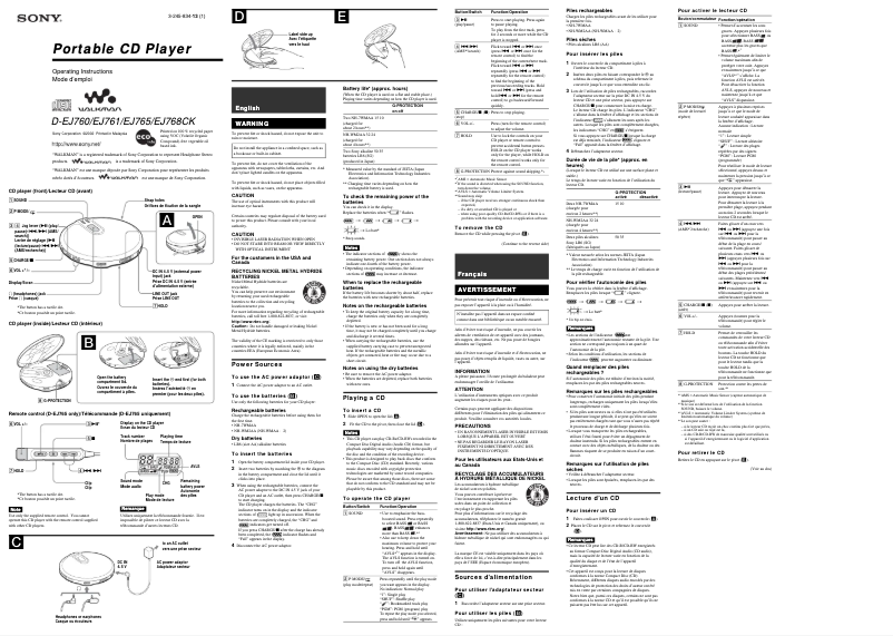 Page n°1 - Manuel utilisateur Sony D-EJ761
