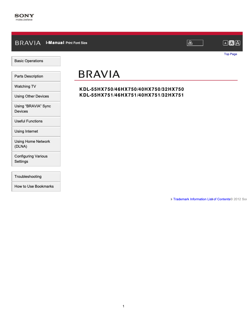 Page 1 de la notice Manuel utilisateur Sony KDL-46HX751