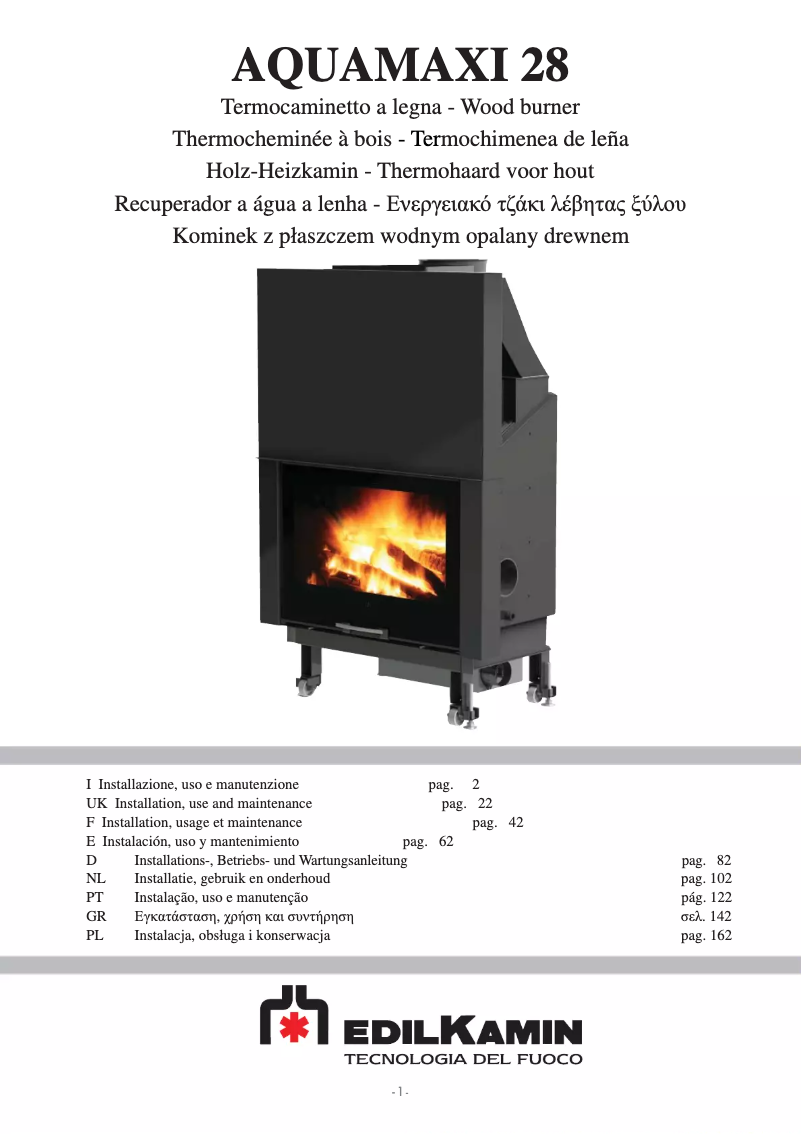 Page 1 de la notice Manuel utilisateur Edilkamin AQUAMAXI 28