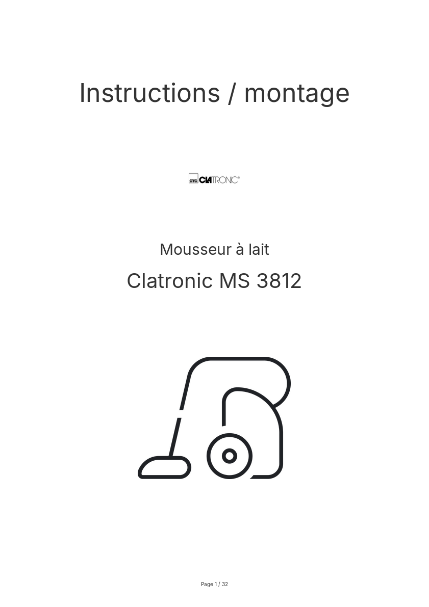 Page n°1 - Instructions / montage Clatronic MS 3812