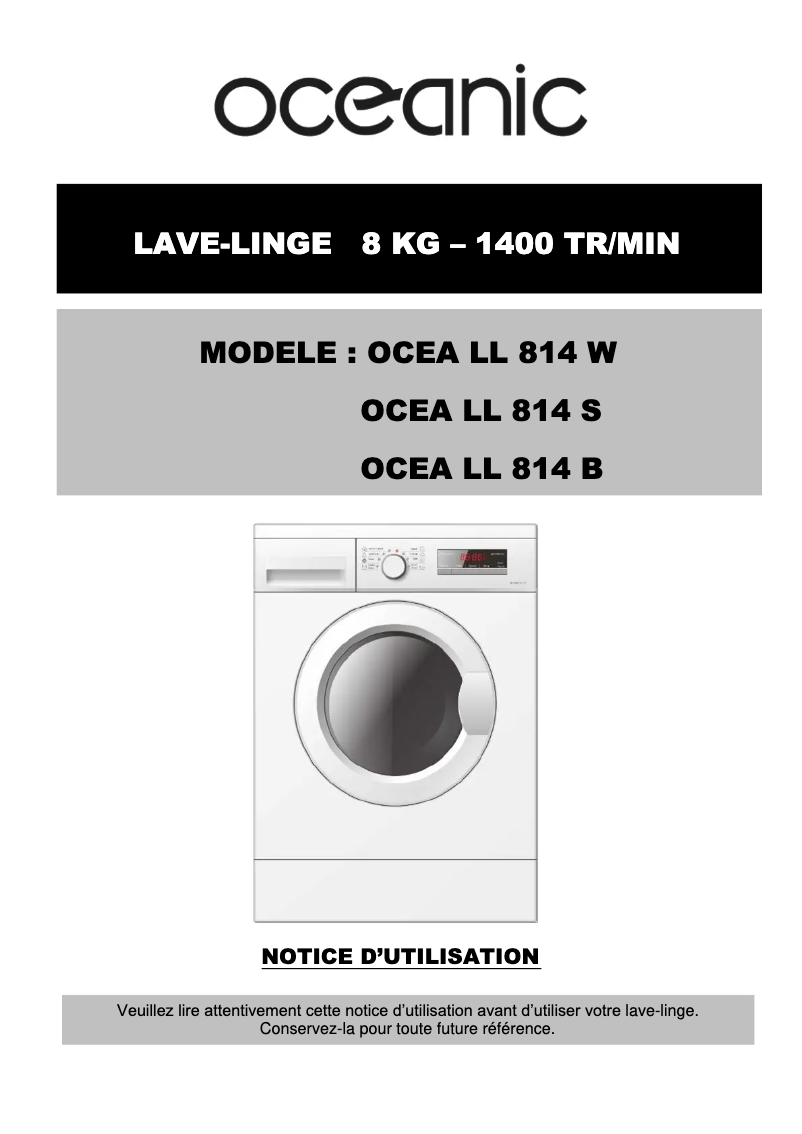 Page 1 de la notice Manuel utilisateur Oceanic OCEALL814W