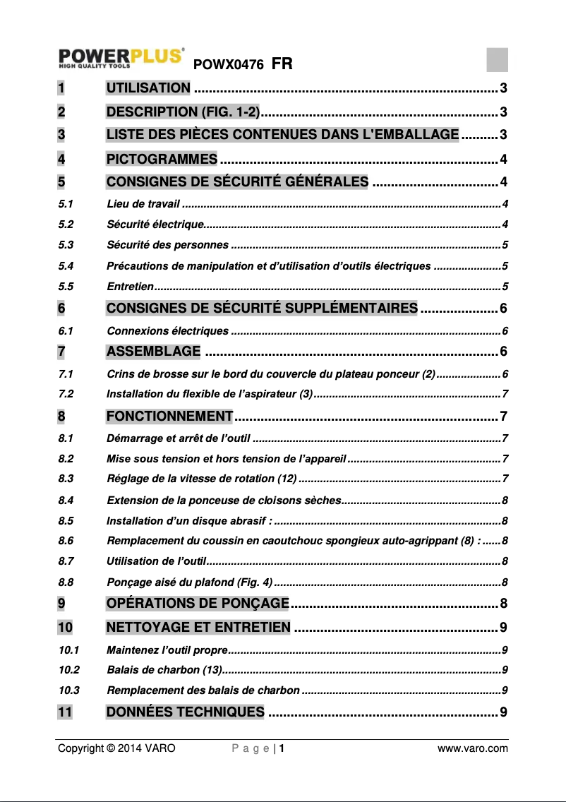 Page 1 de la notice Manuel utilisateur PowerPlus POWX0476