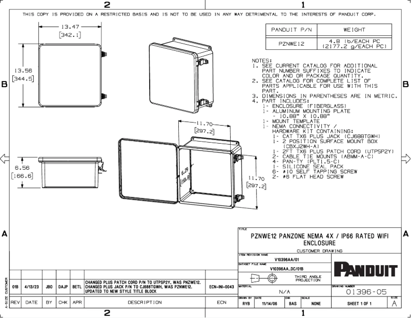Página 1 del manual Dibujo técnico Panduit PZNWE12