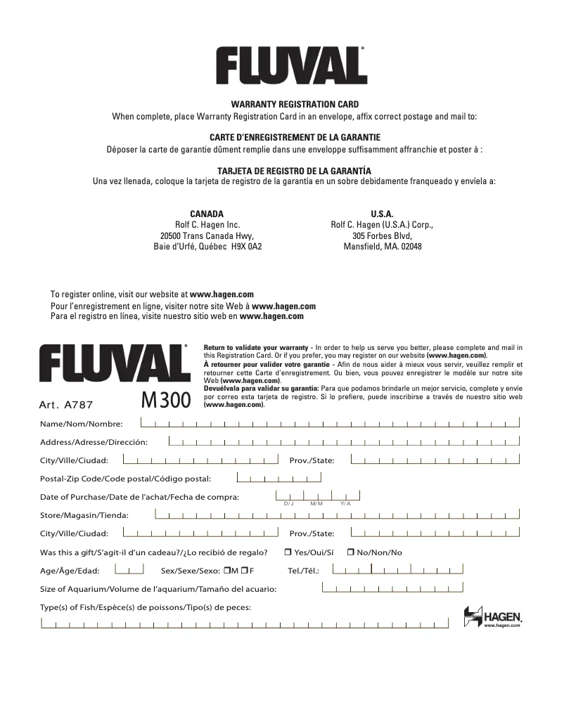 Page 1 de la notice Manuel utilisateur Fluval M300