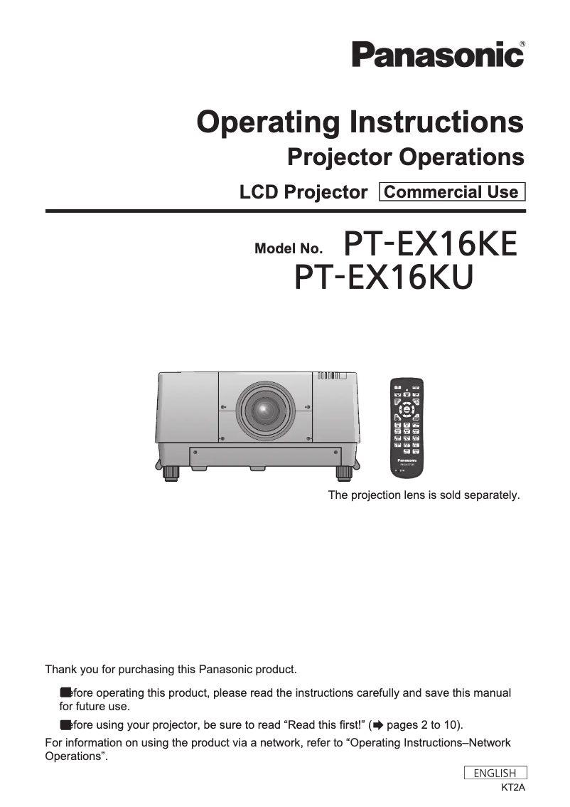 Page n°1 - Manuel utilisateur Panasonic PT-EX16K