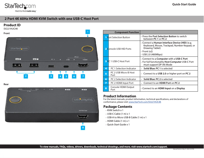 Page 1 de la notice Manuel utilisateur StarTech.com SV221HUC4K