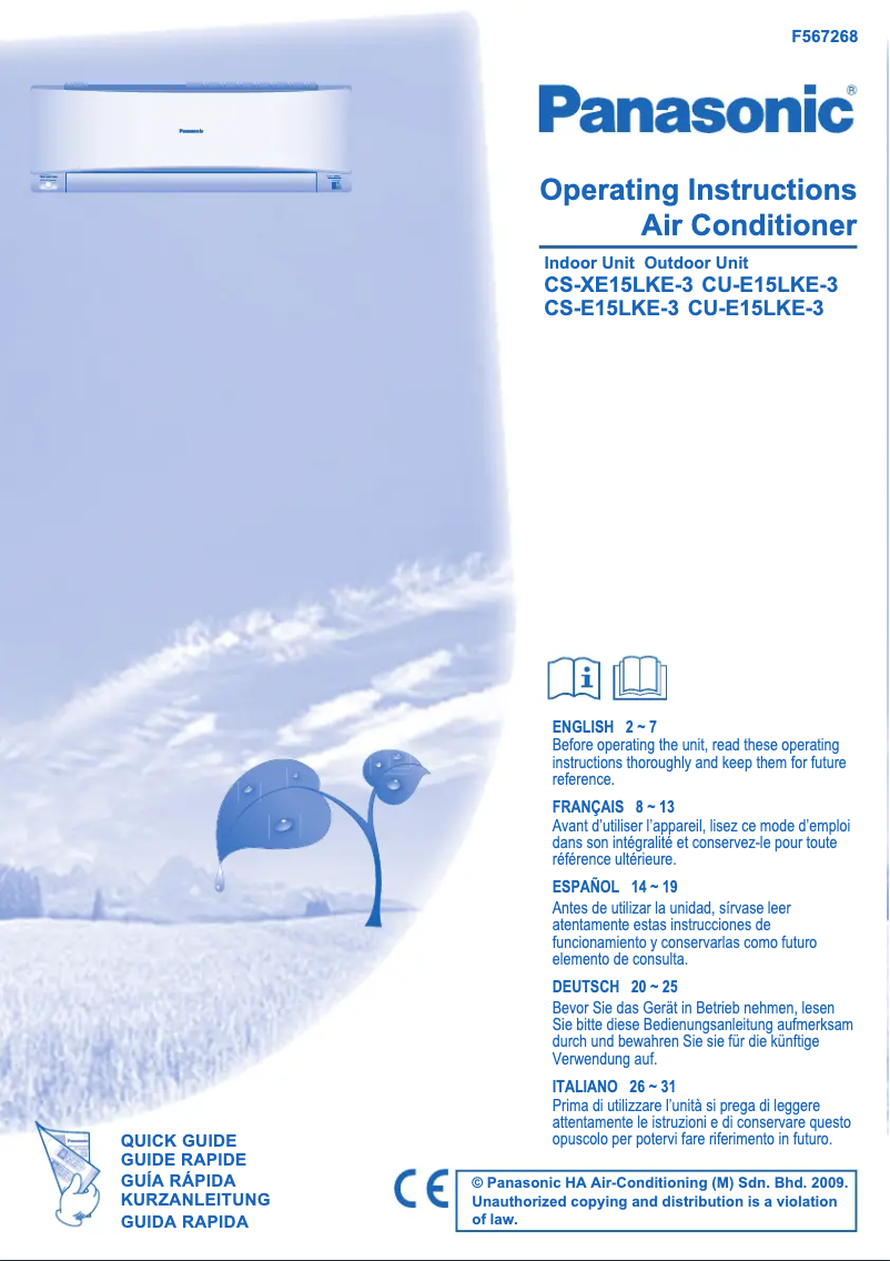 Page n°1 - Manuel utilisateur Panasonic CU-E15LKE3