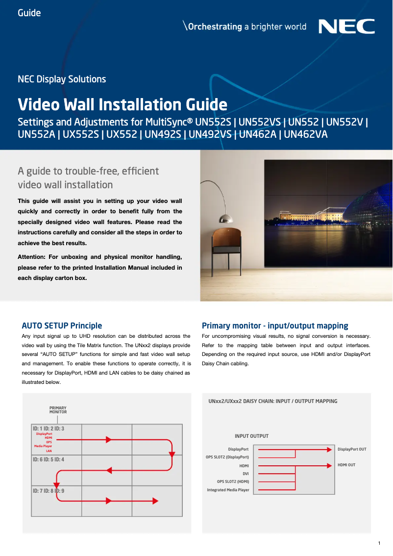Page 1 de la notice Brochure NEC MultiSync UN552V