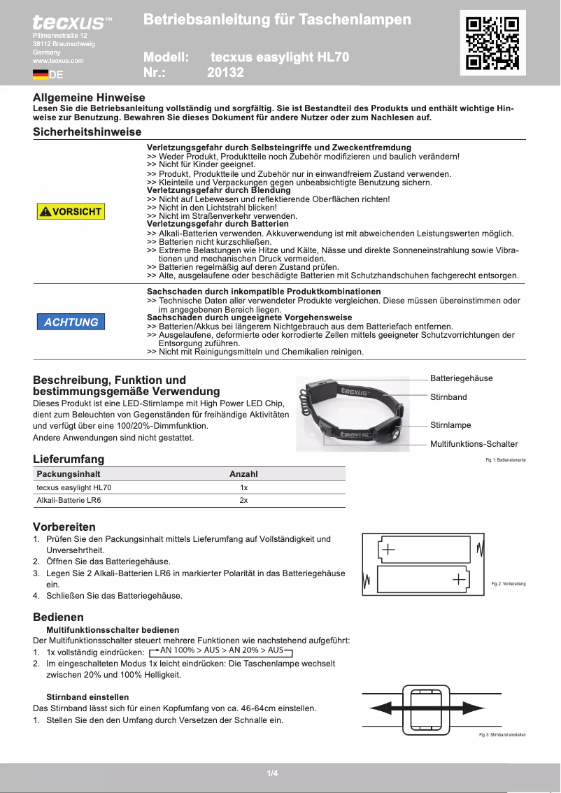 Page n°1 - Manuel utilisateur Tecxus easylight HL70
