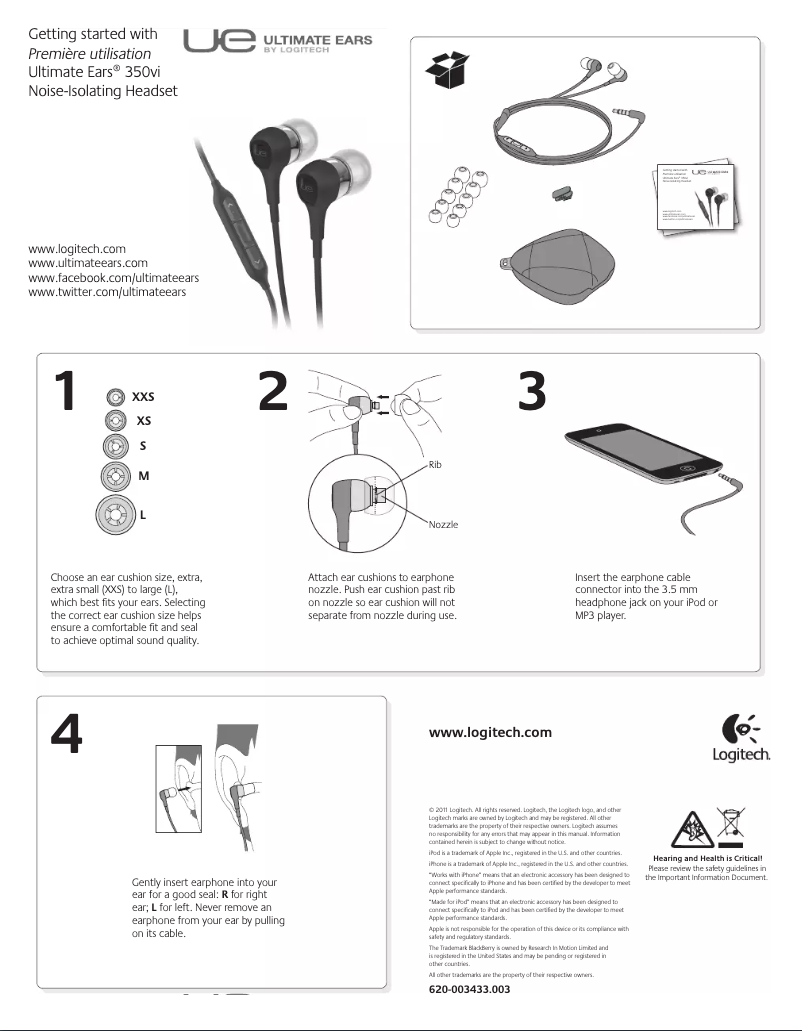 Page n°1 - Manuel utilisateur Ultimate Ears 350vi