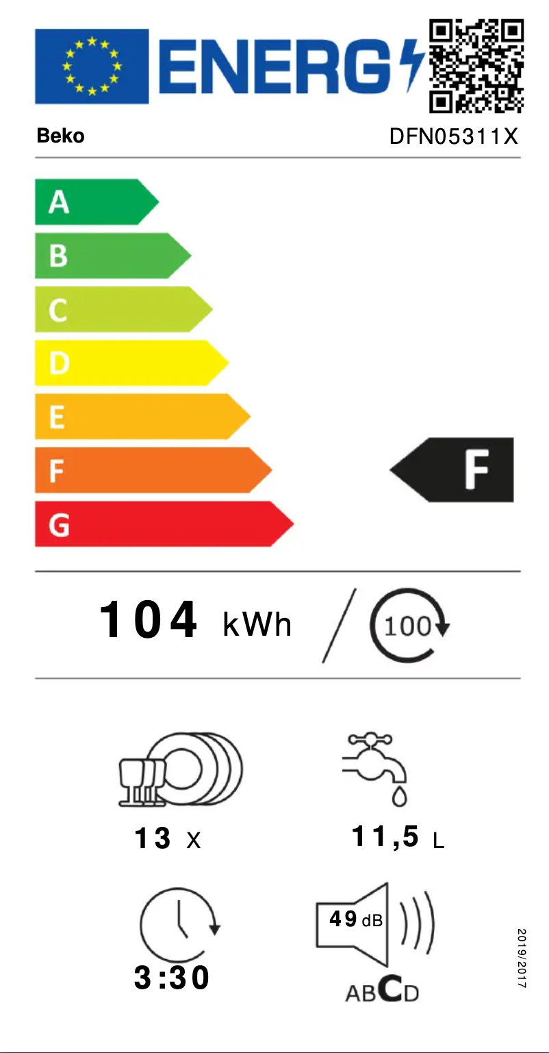 Page 1 de la notice Label énergétique Beko DFN05311X