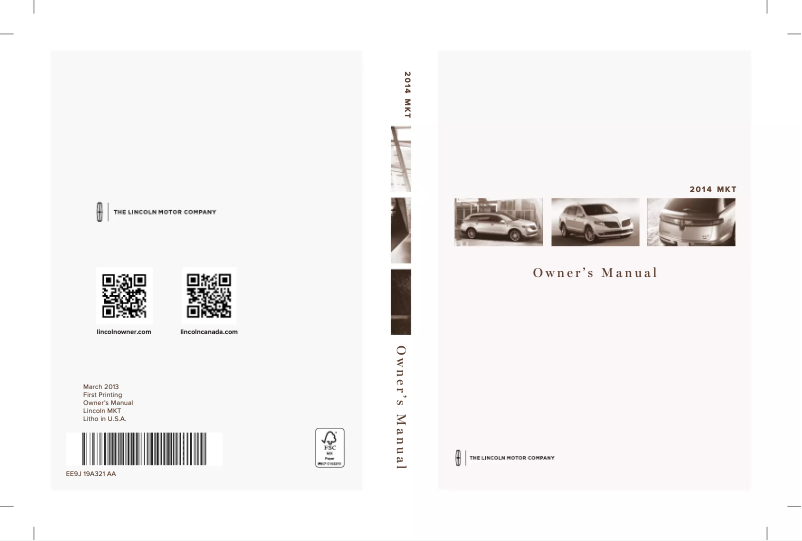 Page n°1 - Manuel utilisateur Lincoln MKT (2014)