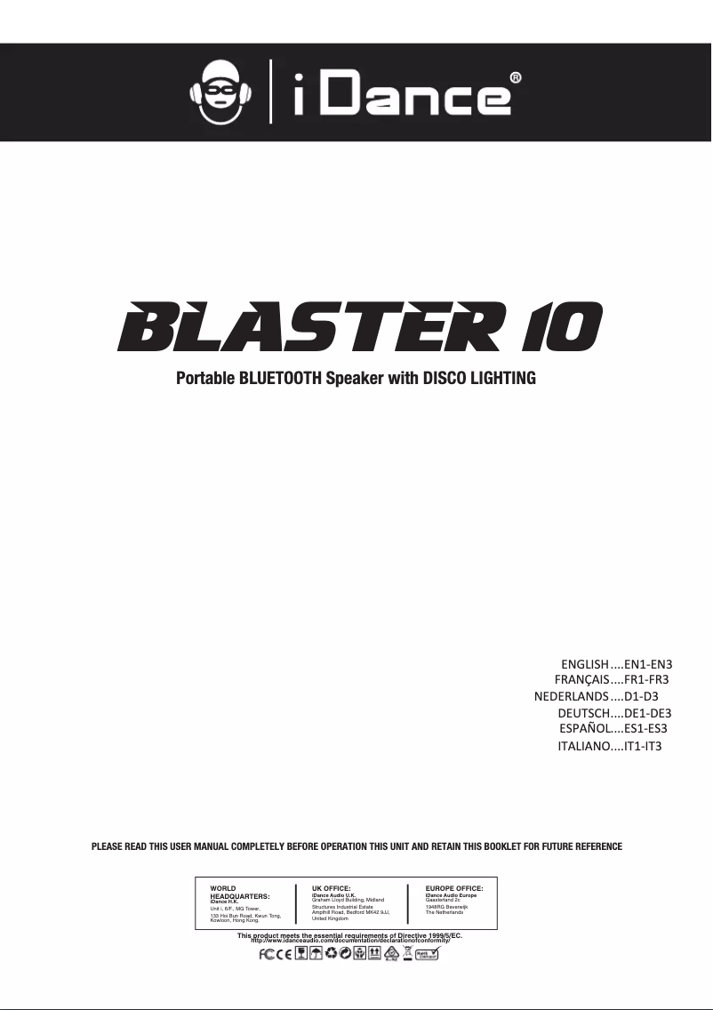 Page n°1 - Manuel utilisateur iDance Party Box BLASTER 10