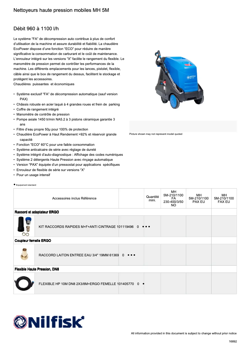 Page 1 de la notice Fiche technique Nilfisk MH 5M